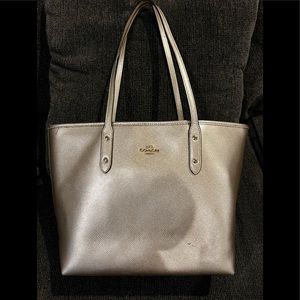 Platinum Metallic Coach tote bag